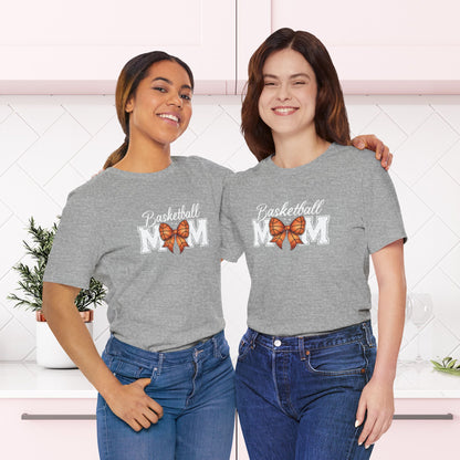 Basketball Mom T-Shirt with Bow - Sports Mom Tee - Game Day Shirt | Unisex Jersey Short Sleeve Tee