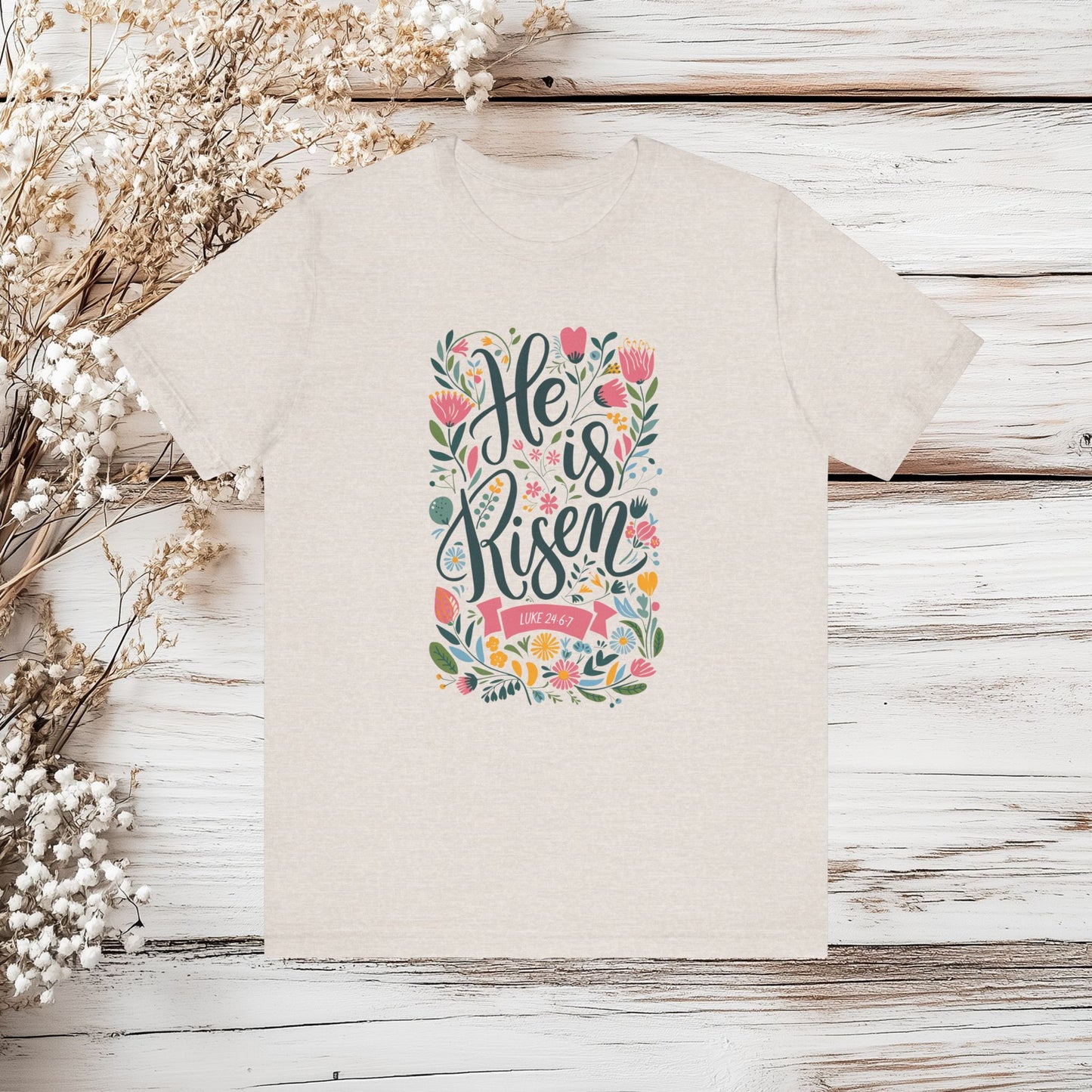 He is Risen Easter T-Shirt - Christian Faith Religious Tee | Unisex Jersey Short Sleeve Tee