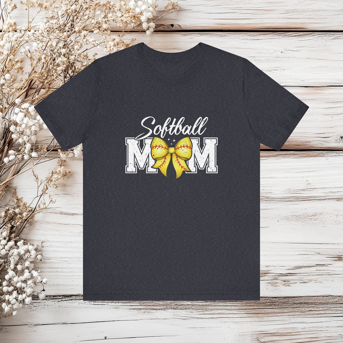 Softball Mom T-Shirt with Bow - Sports Mom Tee - Game Day Shirt | Unisex Jersey Short Sleeve Tee