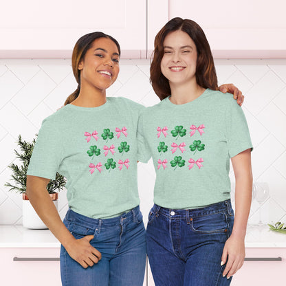 Lucky Coquette Clover T-Shirt – Feminine St. Patrick’s Day | Unisex Jersey Tee