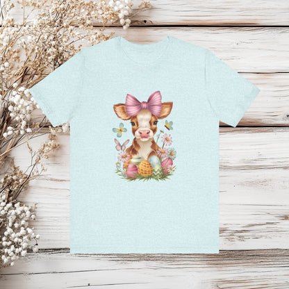 Easter Calf T-Shirt, Cute Cow Easter Tee, Baby Cow Shirt, Easter Egg Shirt, Springtime Tee