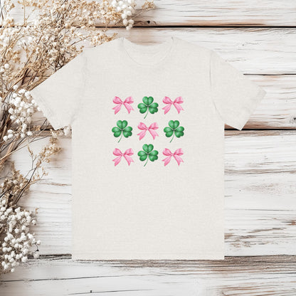 Lucky Coquette Clover T-Shirt – Feminine St. Patrick’s Day | Unisex Jersey Tee