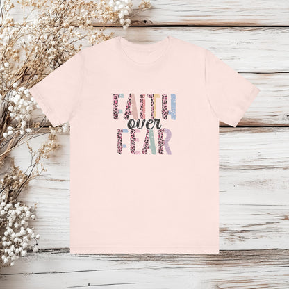 Faith Over Fear Christian T-Shirt - Inspirational Leopard Print Tee | Unisex Jersey Short Sleeve Tee