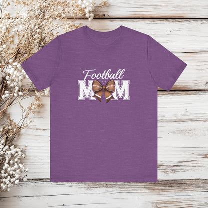 Football Mom T-Shirt with Bow - Sports Mom Tee - Game Day Shirt | Unisex Jersey Short Sleeve Tee