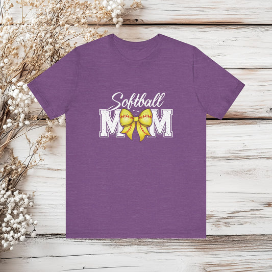 Softball Mom T-Shirt with Bow - Sports Mom Tee - Game Day Shirt | Unisex Jersey Short Sleeve Tee