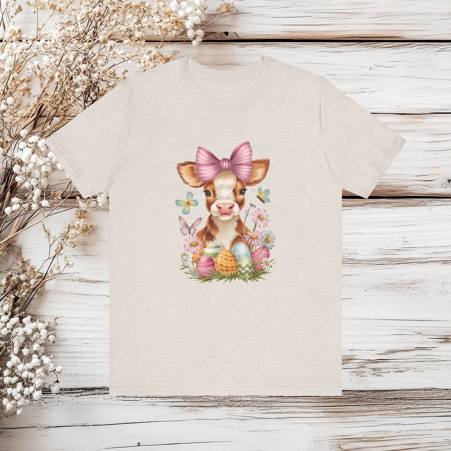 Easter Calf T-Shirt, Cute Cow Easter Tee, Baby Cow Shirt, Easter Egg Shirt, Springtime Tee