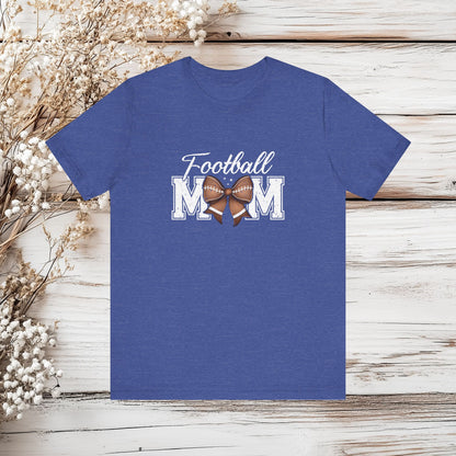 Football Mom T-Shirt with Bow - Sports Mom Tee - Game Day Shirt | Unisex Jersey Short Sleeve Tee