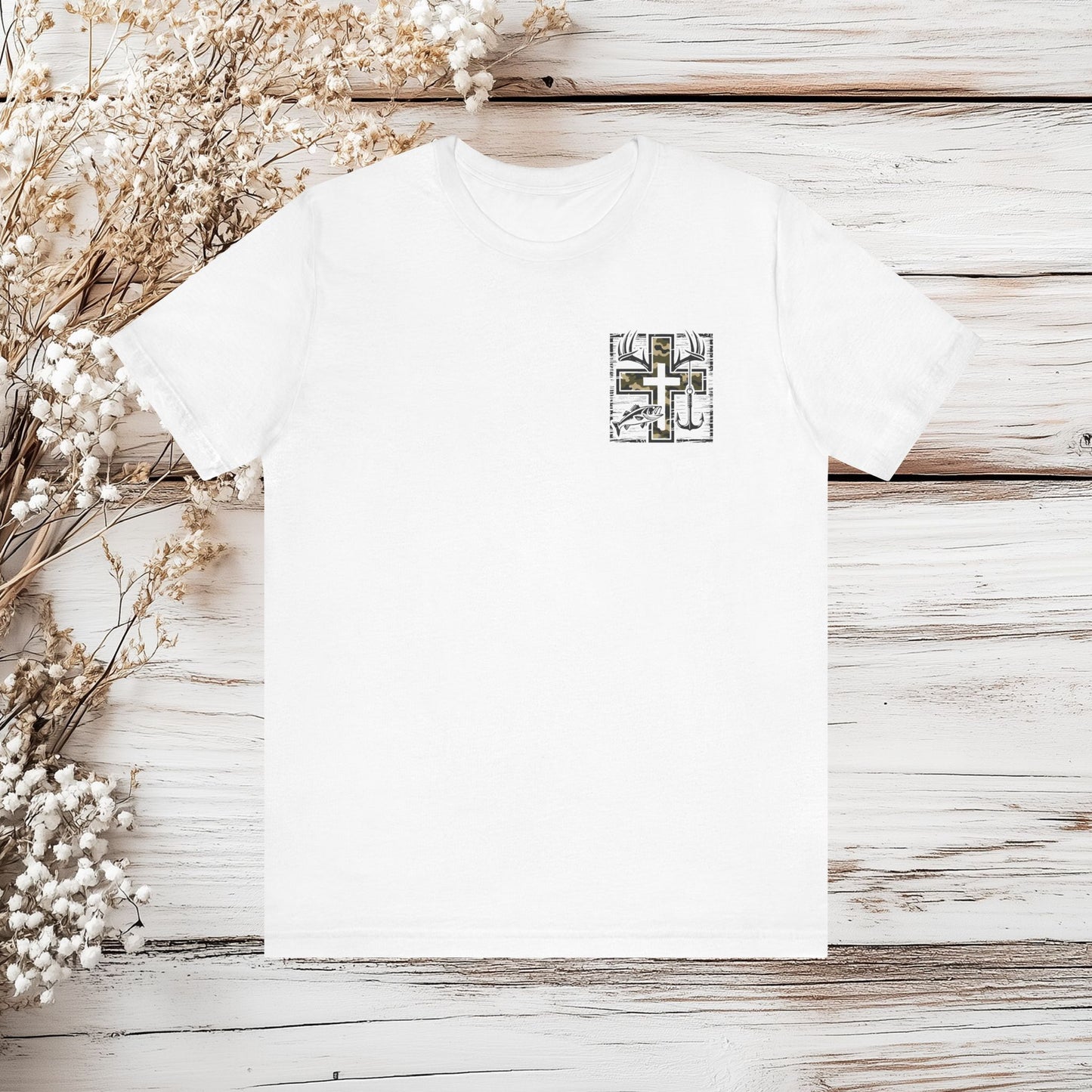 Camo Cross Fishing T-Shirt - Christian Hunting and Fishing Tee |  Jersey Short Sleeve Tee