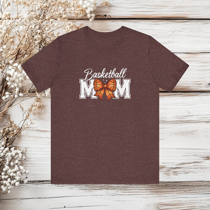 Basketball Mom T-Shirt with Bow - Sports Mom Tee - Game Day Shirt | Unisex Jersey Short Sleeve Tee