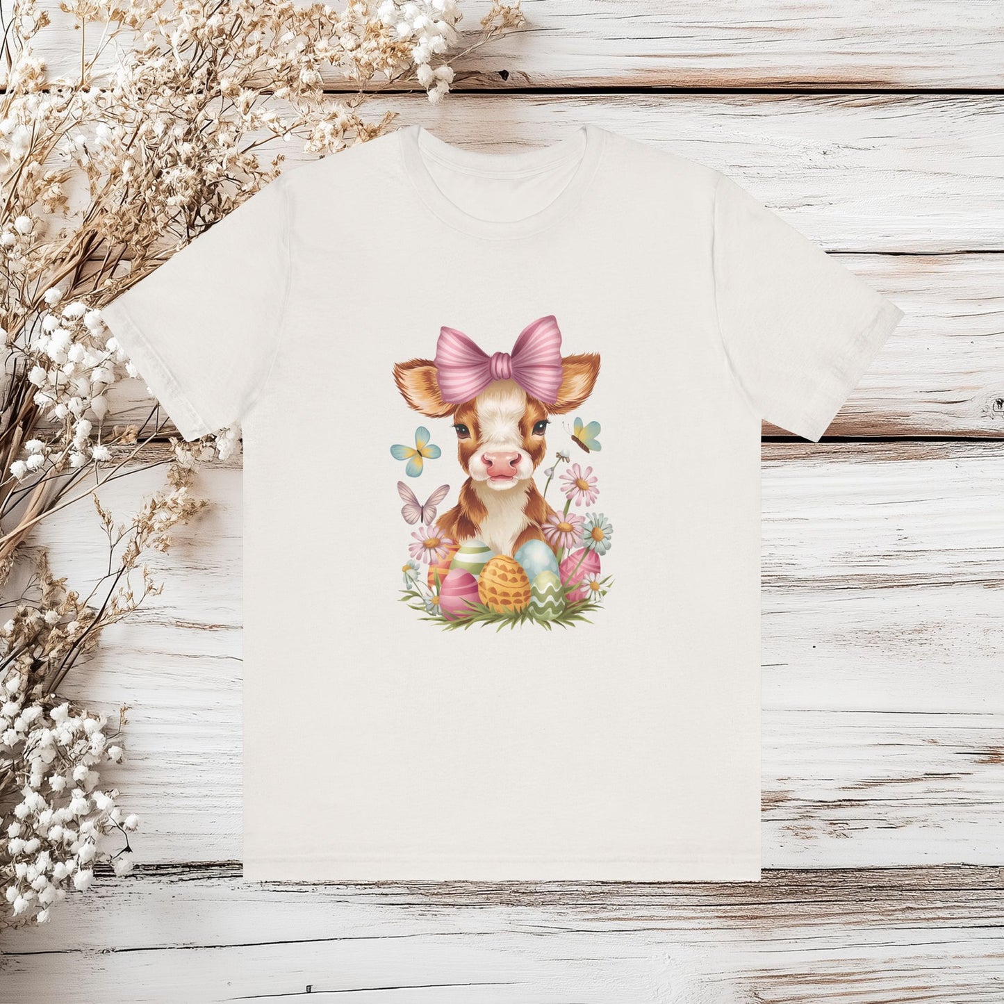 Easter Calf T-Shirt, Cute Cow Easter Tee, Baby Cow Shirt, Easter Egg Shirt, Springtime Tee