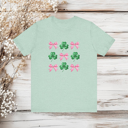 Lucky Coquette Clover T-Shirt – Feminine St. Patrick’s Day | Unisex Jersey Tee