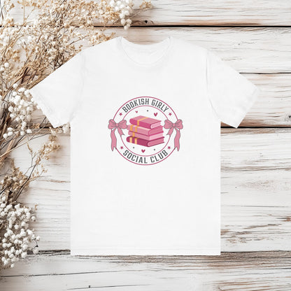 Bookish Girly Social Club T-Shirt – Cute & Cozy Book Lover Tee 🎀Unisex Jersey Short Sleeve Tee