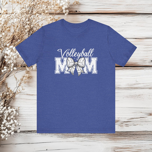 Volleyball Mom T-Shirt with Bow - Sports Mom Tee - Game Day Shirt | Unisex Jersey Short Sleeve Tee