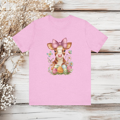 Easter Calf T-Shirt, Cute Cow Easter Tee, Baby Cow Shirt, Easter Egg Shirt, Springtime Tee