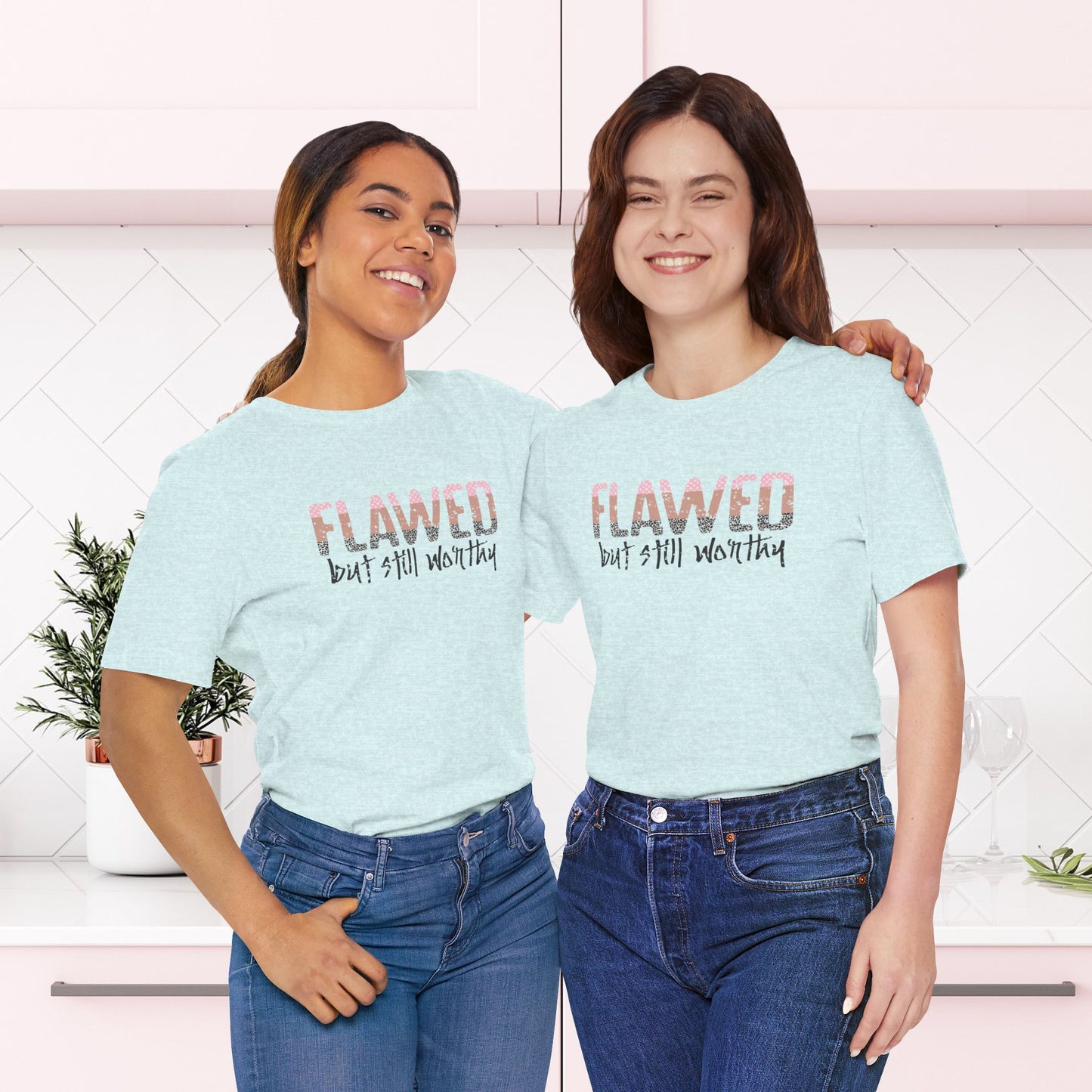 Flawed But Still Worthy Christian T-Shirt - Inspirational Faith-Based Tee | Unisex Jersey Short Sleeve Tee