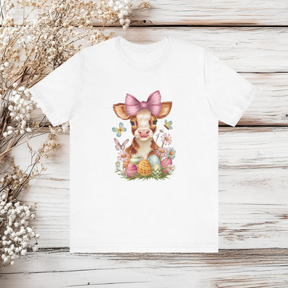 Easter Calf T-Shirt, Cute Cow Easter Tee, Baby Cow Shirt, Easter Egg Shirt, Springtime Tee