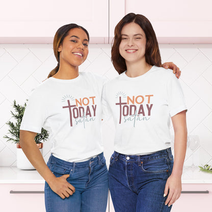 Not Today Satan T-Shirt - Christian Faith Tee - Religious Humor Shirt | Unisex Jersey Short Sleeve Tee