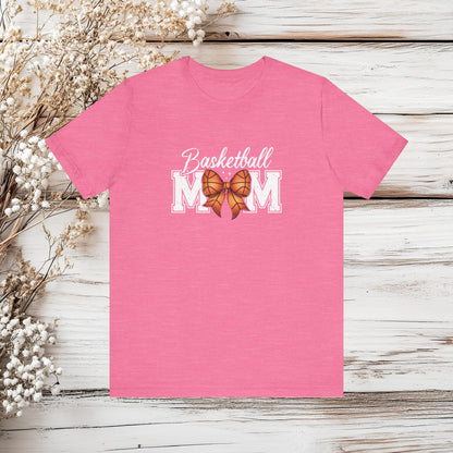 Basketball Mom T-Shirt with Bow - Sports Mom Tee - Game Day Shirt | Unisex Jersey Short Sleeve Tee