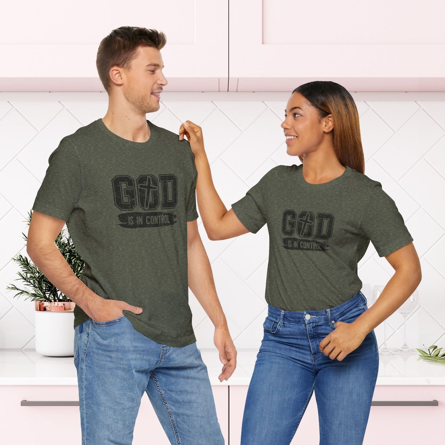 God Is In Control T-Shirt - Christian Faith Tee - Religious Apparel | Unisex Jersey Short Sleeve Tee