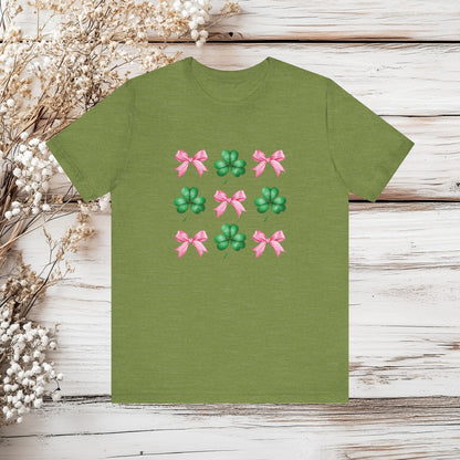 Lucky Coquette Clover T-Shirt – Feminine St. Patrick’s Day | Unisex Jersey Tee