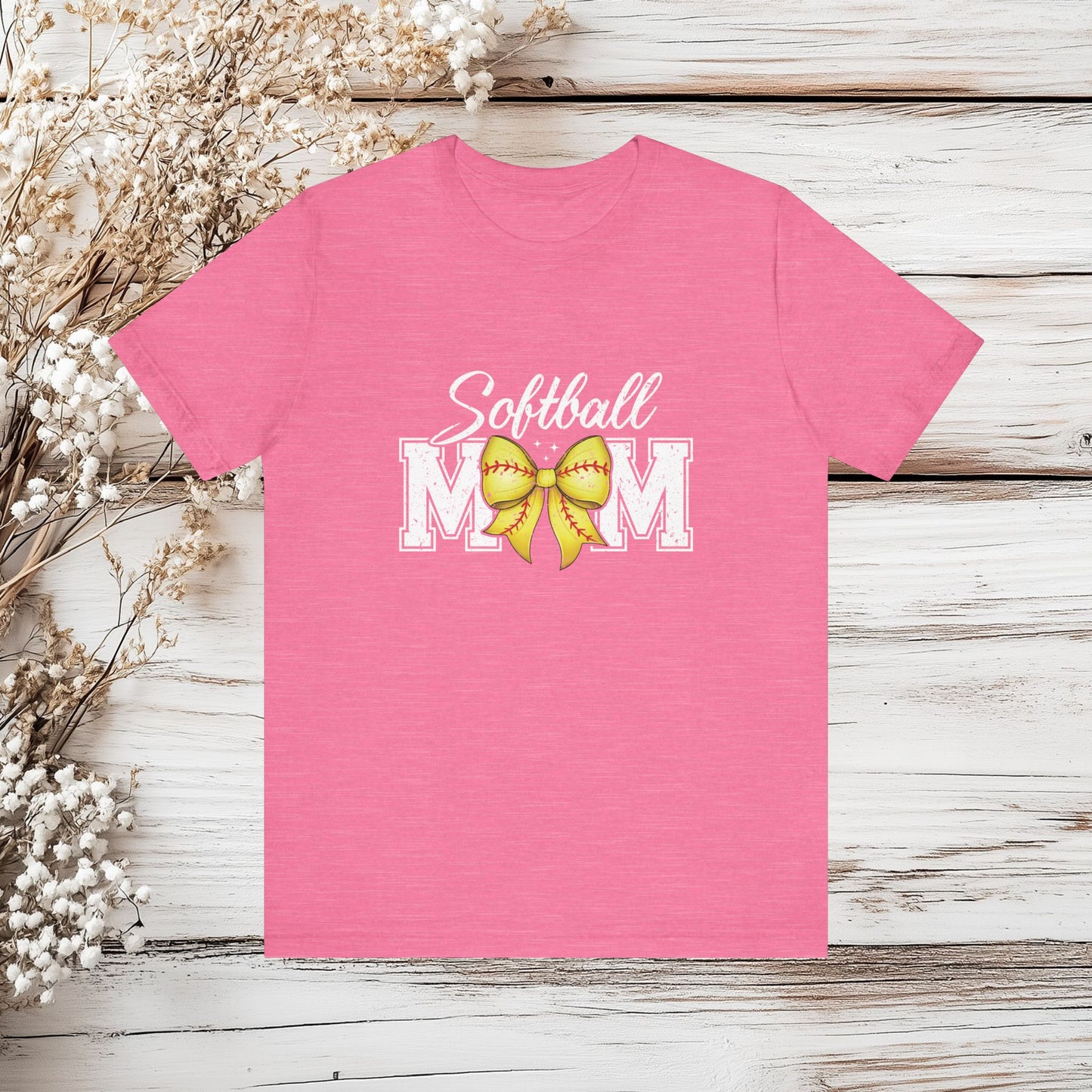 Softball Mom T-Shirt with Bow - Sports Mom Tee - Game Day Shirt | Unisex Jersey Short Sleeve Tee