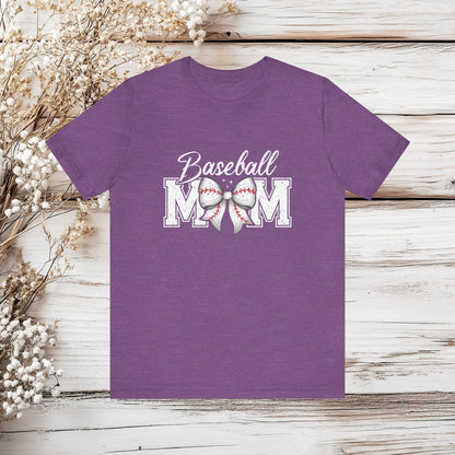 Baseball Mom T-Shirt with Coquette Bow - Sports Mom Tee - Game Day Shirt | Unisex Jersey Short Sleeve Tee