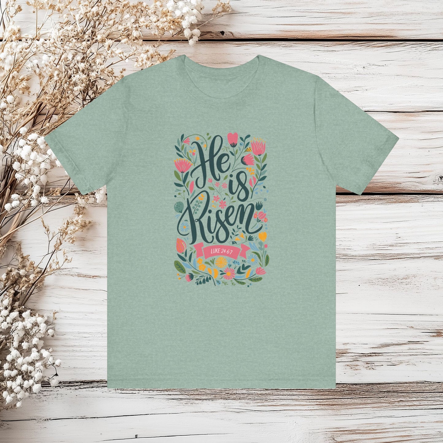 He is Risen Easter T-Shirt - Christian Faith Religious Tee | Unisex Jersey Short Sleeve Tee